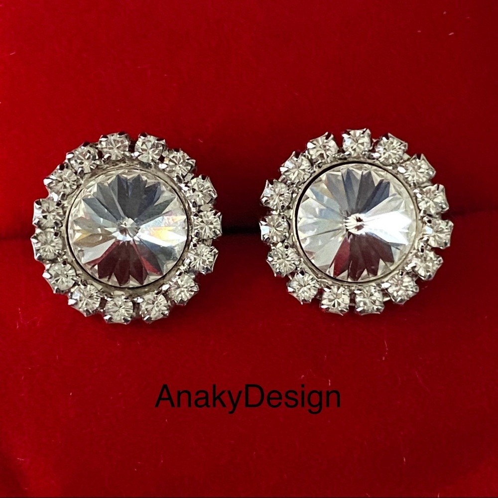 14k white gold plated crystal studs earrings